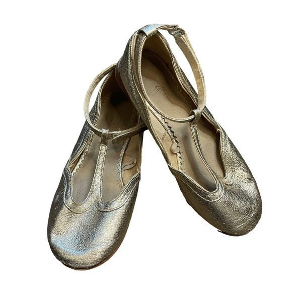 Zara Girl's Metallic Gold Ankle Strap Ballet Flats Dress Formal Shoes EU Size 29 - Picture 1 of 11
